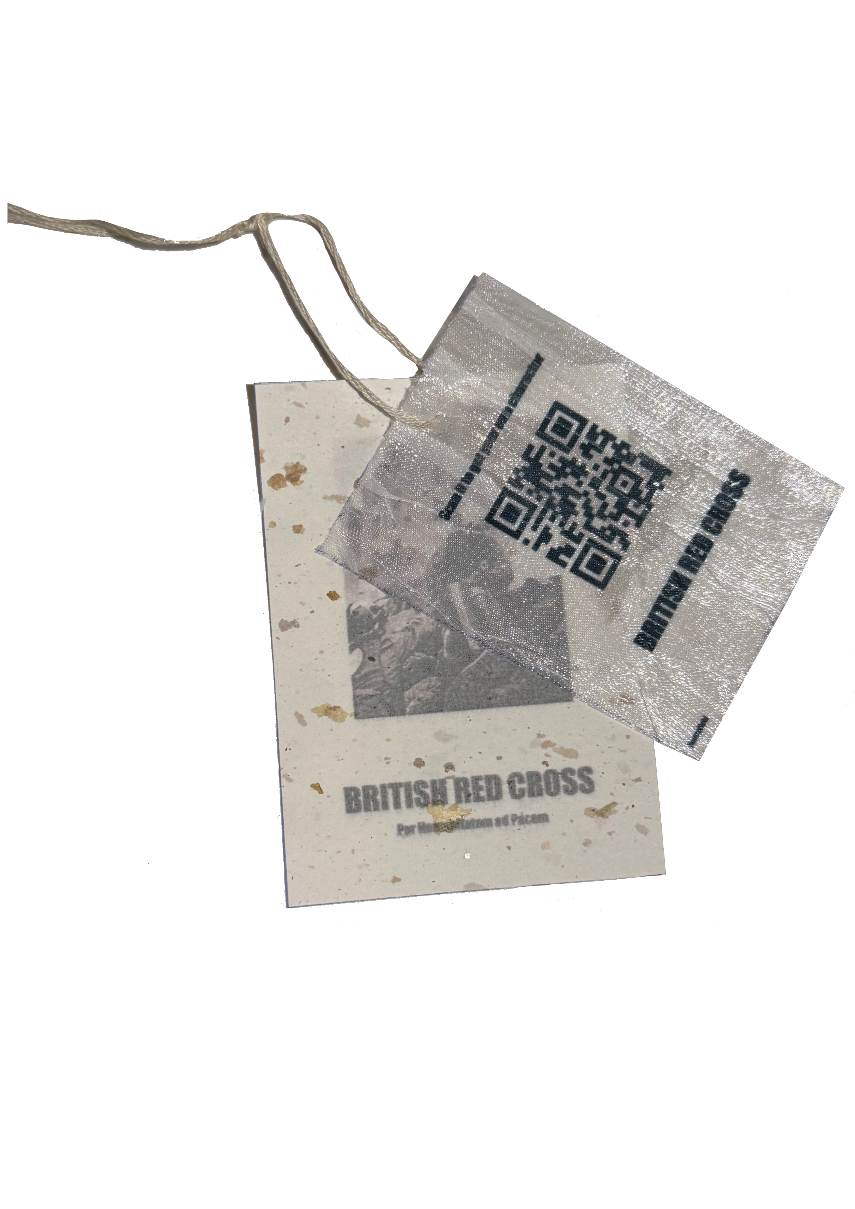 British Red Cross paper tags with QR codes linking physical giving to digital rewards.